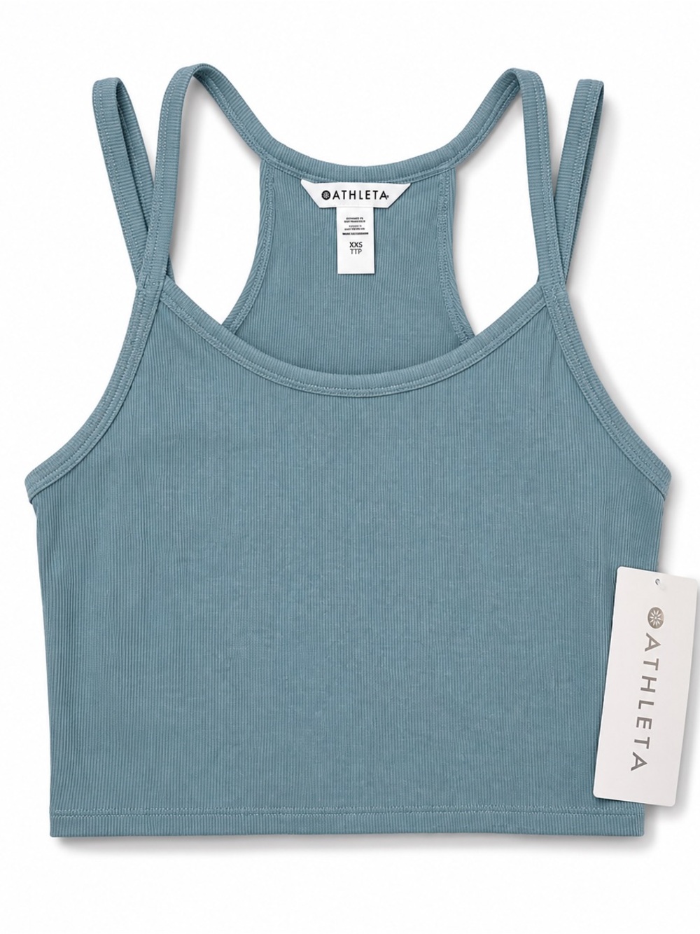Athleta Signature Rib Wide Binding Tank Dusty Blue XXS NWT